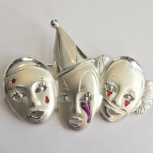 Vintage brooch three circus clowns broach gold tone pin